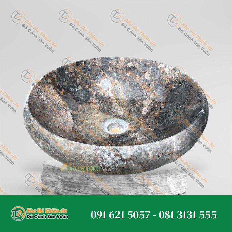 Chậu Đá Nguyên Khối Đá Ghi Ấn 40cm