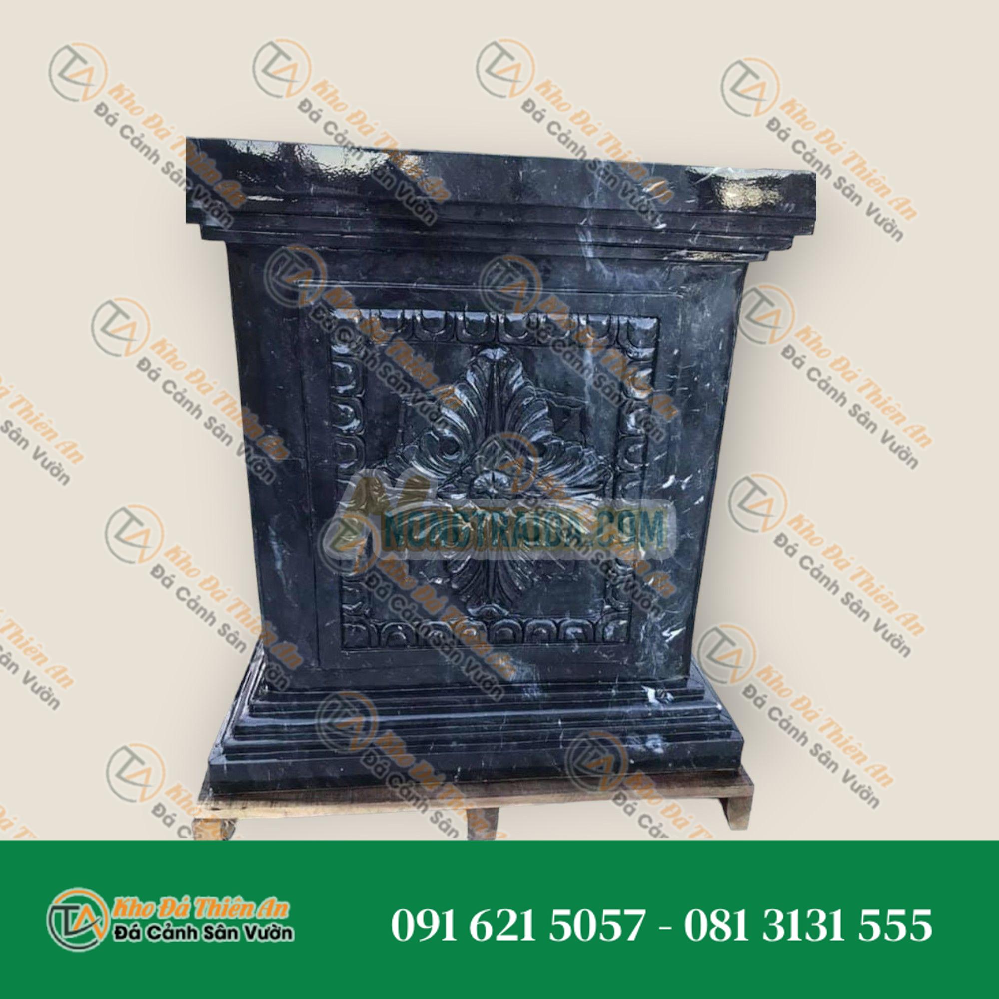 Chậu đá trồng cây bonsai, đá đen, chạm khắc 80x80x70cm