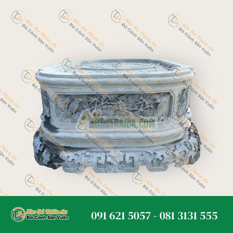 Chậu đá trồng cây bonsai khắc hoa văn cực VIP, 180X110cm