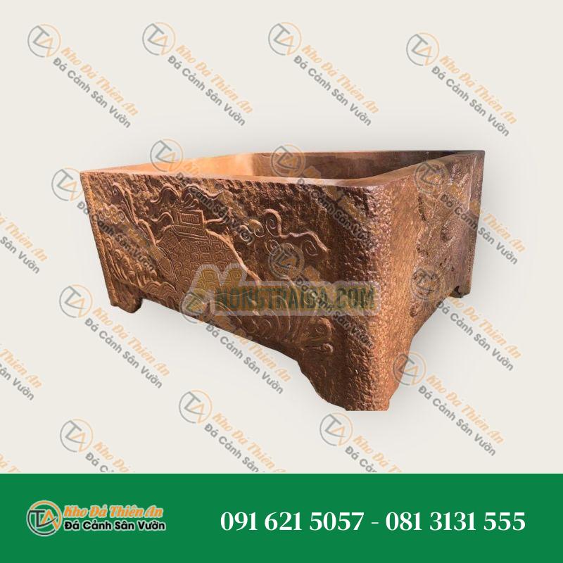 Chậu đá trồng cây bonsai vuông, đá ong vàng 110x110x55cm