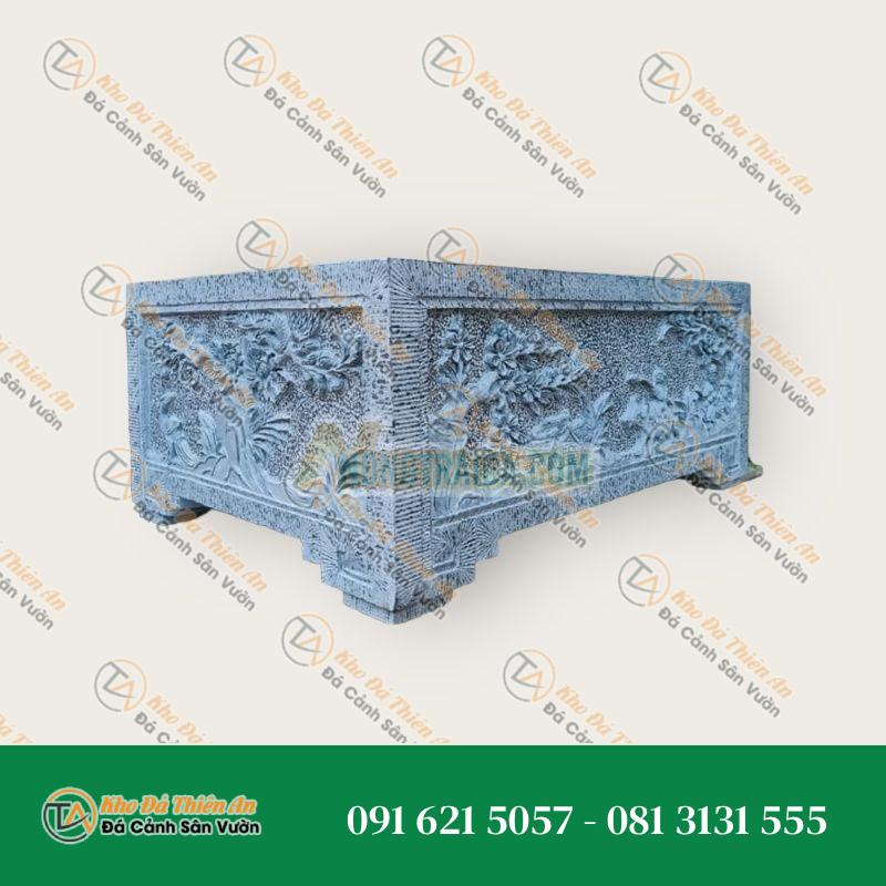 Chậu đá trồng cây bonsai vuông, đá ong xám, 75x75cm