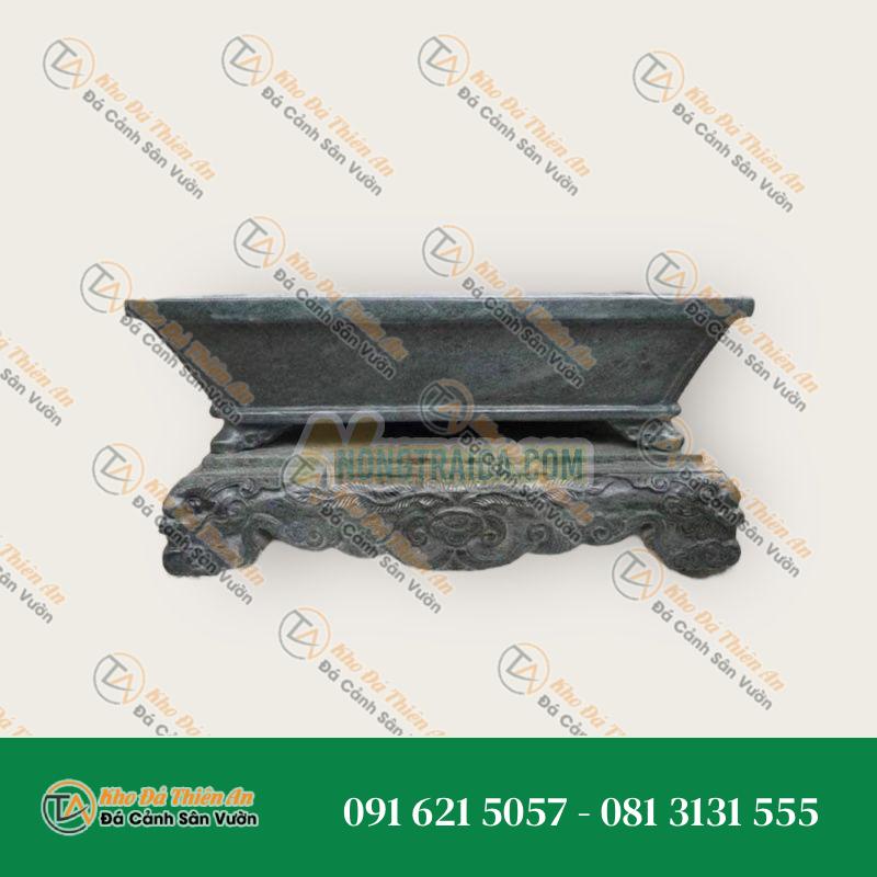 Chậu đá trồng cây bonsai vuông, đá đen, khắc quê hương 90x90x32.5