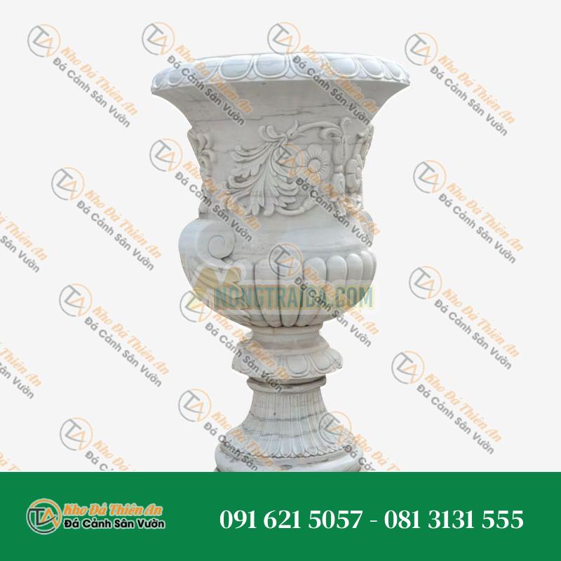 Chậu trồng cây bằng đá marble với hoa văn chạm khắc