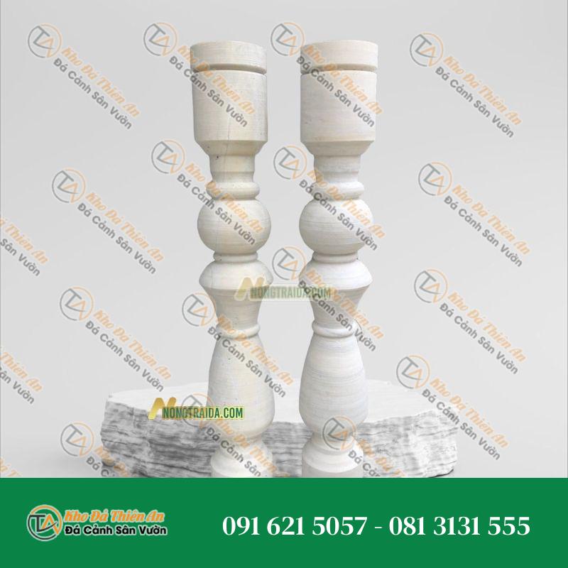 Con tiện đá trắng chạm hoạ tiết 10x10x45cm