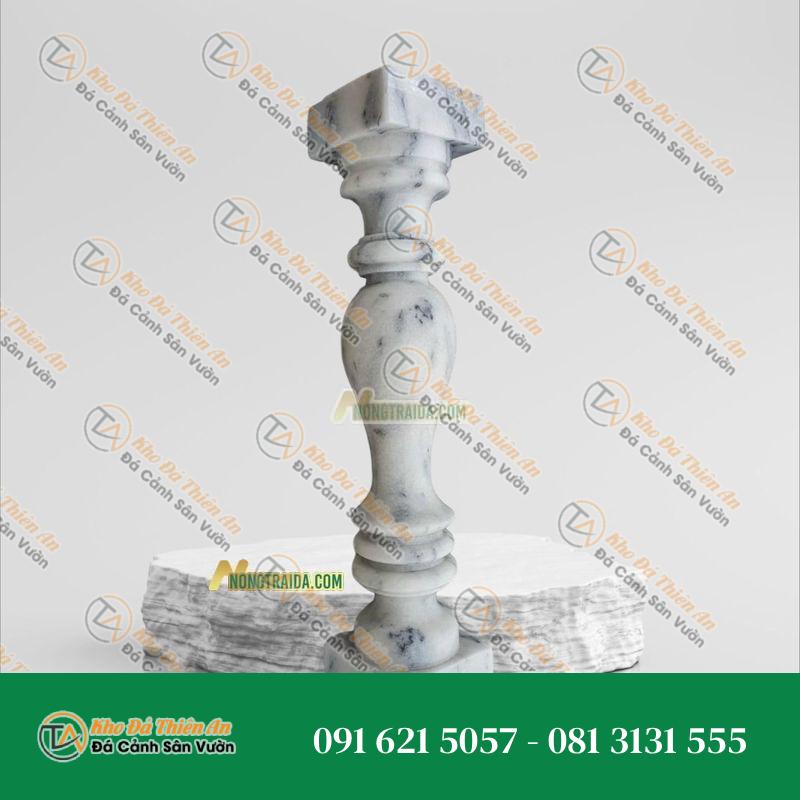 Con tiện đá trắng vân mây 11x11x55cm