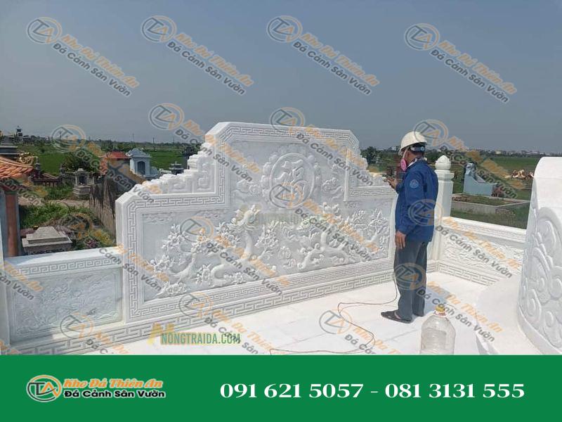 Cuốn thư bình phong đá cẩm thạch trắng vân mây