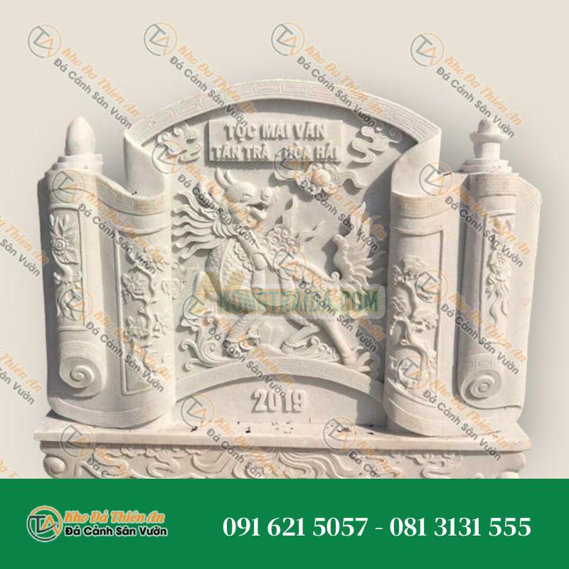 Cuốn thư cẩm thạch đá trắng, chạm hổ
