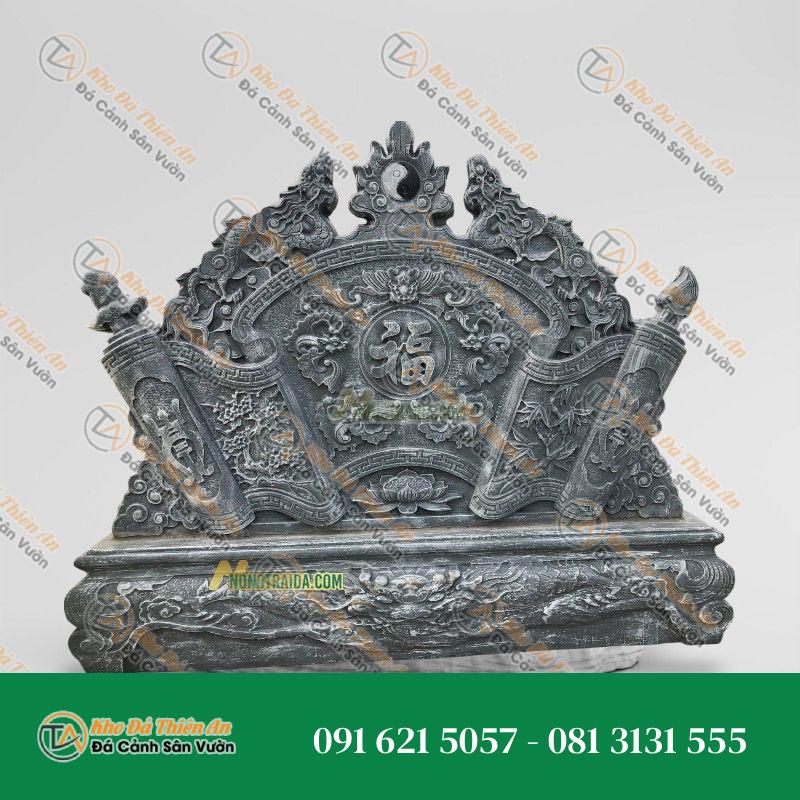 Cuốn Thư Đá Bình Phong Xanh Đen 206x195cm