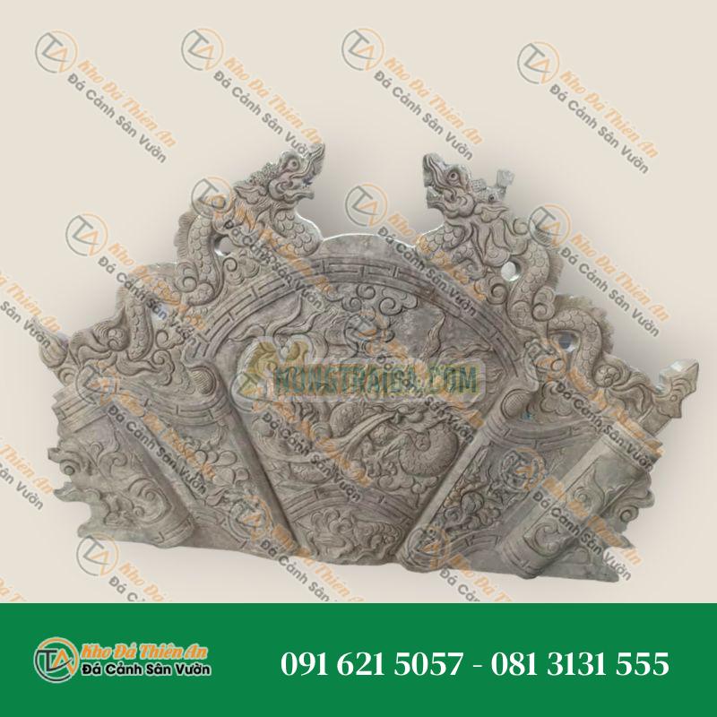Cuốn thư đá cẩm thạch vàng xanh, chạm rồng cao 90cm