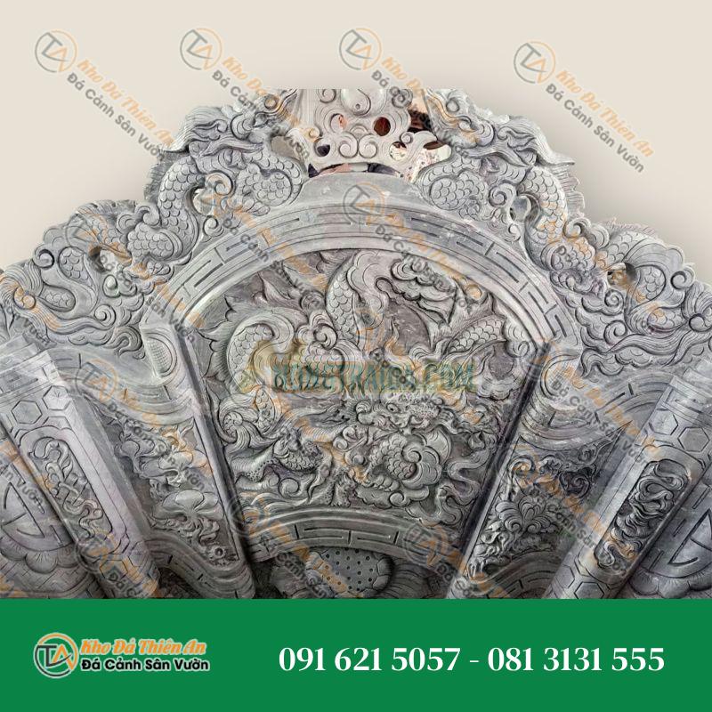 Cuốn thư đá cẩm thạch xám chạm rồng cao 150cm