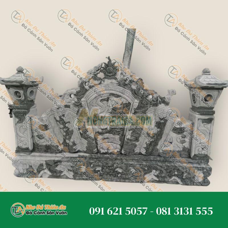 Cuốn thư đá cẩm thạch xám xanh, kèm đèn thờ