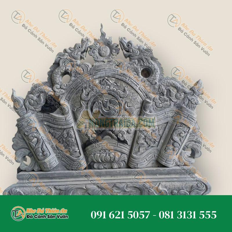 Cuốn thư đá đen Hoà Bình, chạm rồng cao 80cm