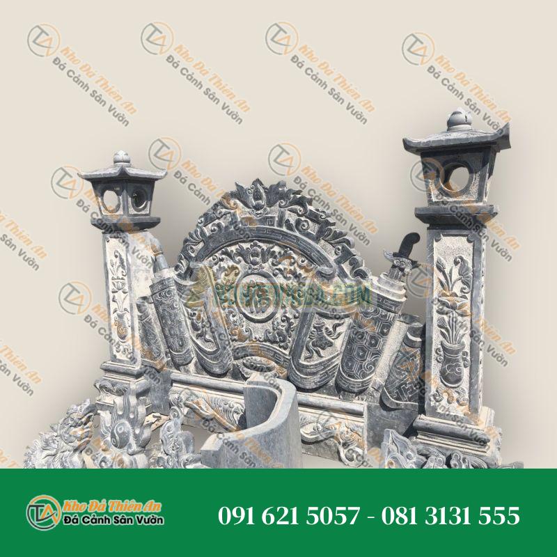 Cuốn thư đá đen lắp đặt khu lăng mộ cao 110cm
