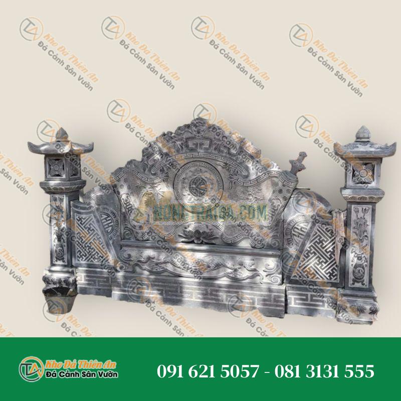 Cuốn thư đá xanh đen 2.1×1.2m & trụ đèn đá