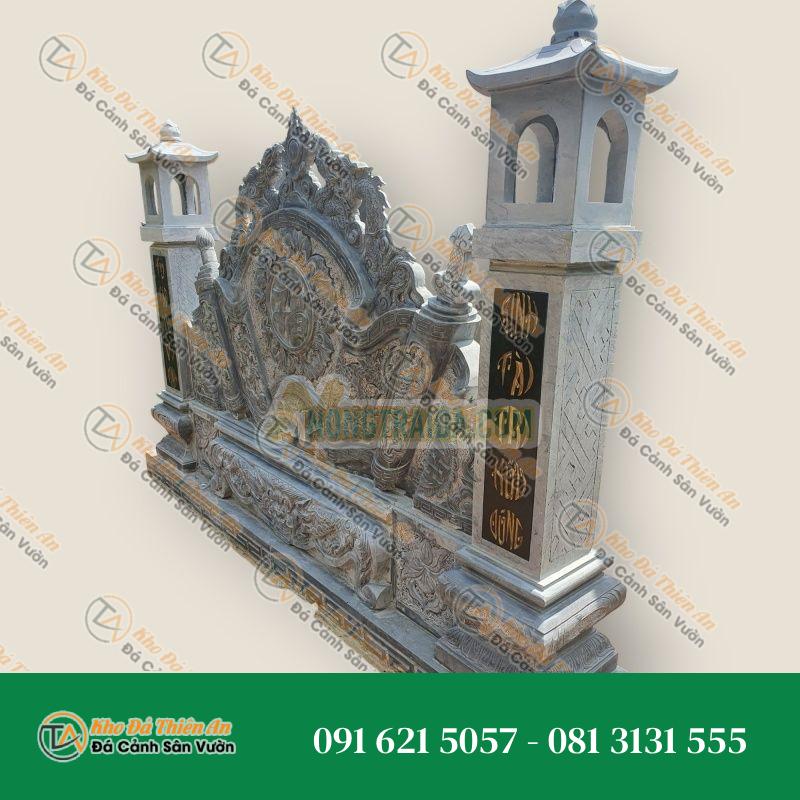 Cuốn thư đá xanh đen, đèn đá thờ 230cm x 180cm