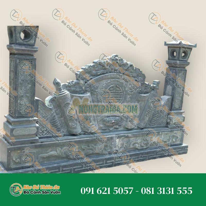 Cuốn thư đá xanh đen kèm đèn thờ 220x160cm