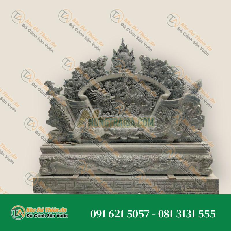 Cuốn thư đá xanh đen tâm hoa sen 1.6×1.1m