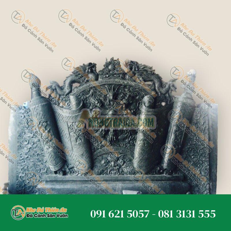 Cuốn thư đá xanh rêu chạm khắc 9 con rồng 125cm