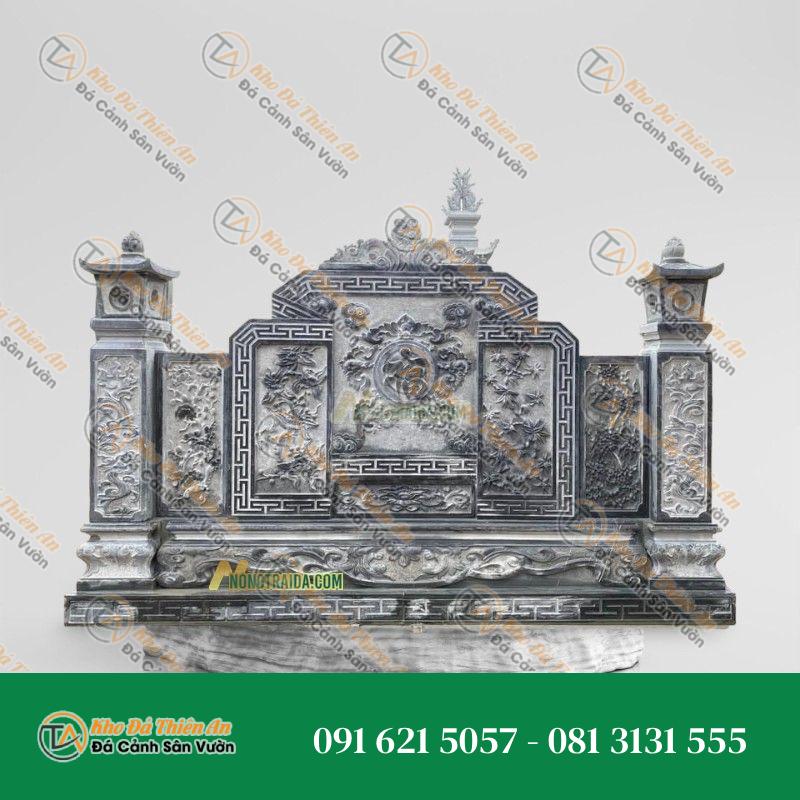 Cuốn Thư Vuông Đá Đen Hoà Bình Chạm Tứ Quý 118x190cm