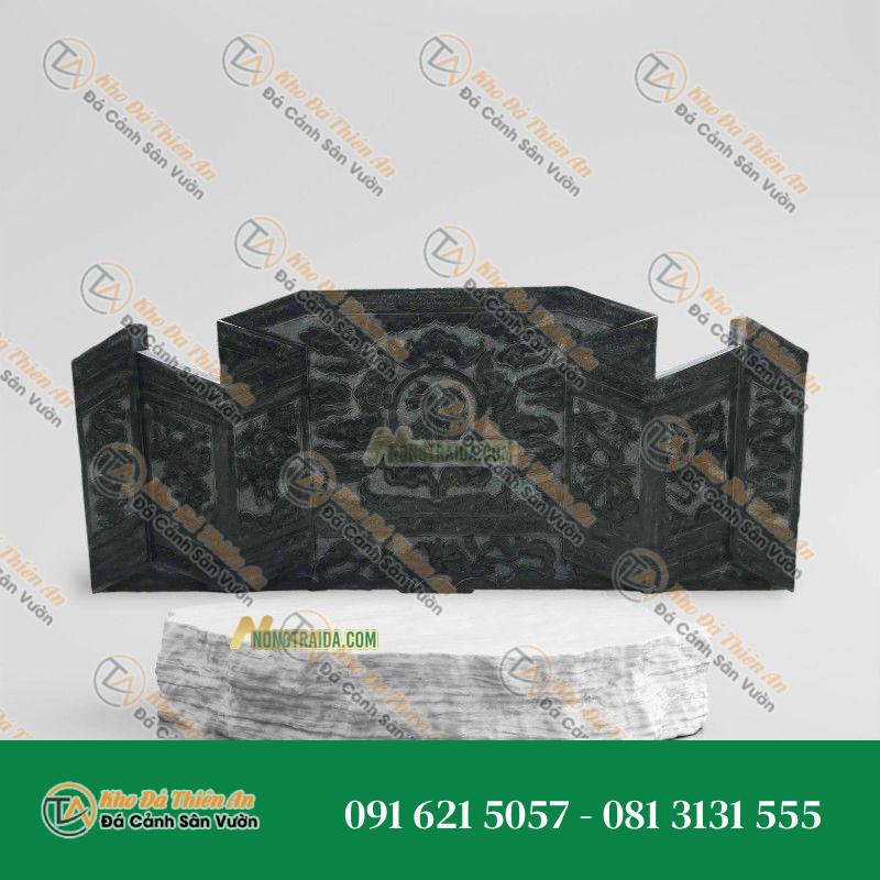 Cuốn Thư Vuông Đá Xanh Rêu Chạm Tứ Quý 106x190cm