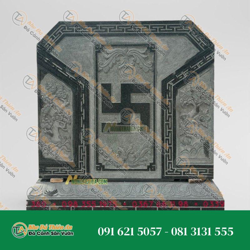 Cuốn Thư Vuông Đá Xanh Rêu Khắc Chữ Vạn 126x208cm