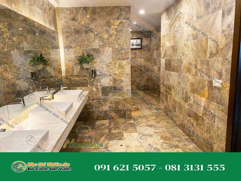 Đá cẩm thạch vàng vân ốp tường nhà vệ sinh, phòng tắm