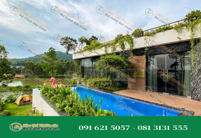 Đá đen tự nhiên lát hồ bơi Venus Sachi Villa