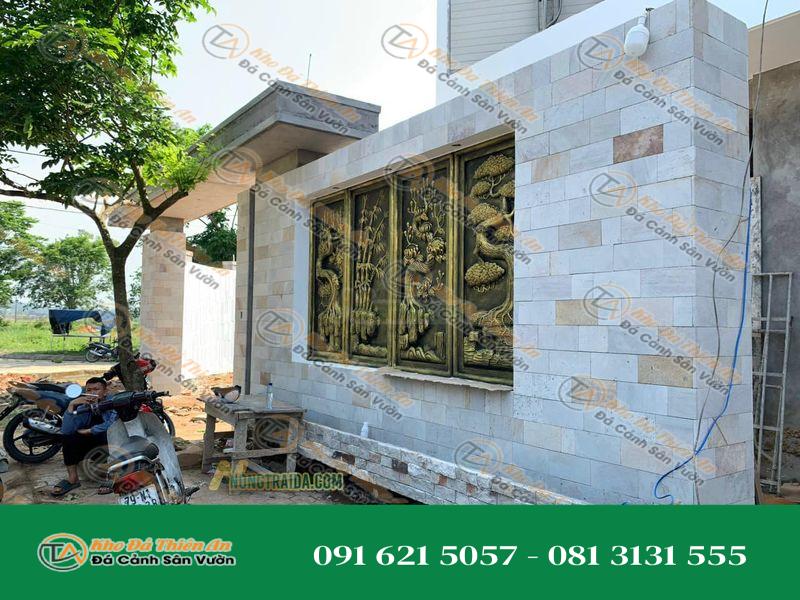 Đá hoa cương màu kem ốp tường cổng