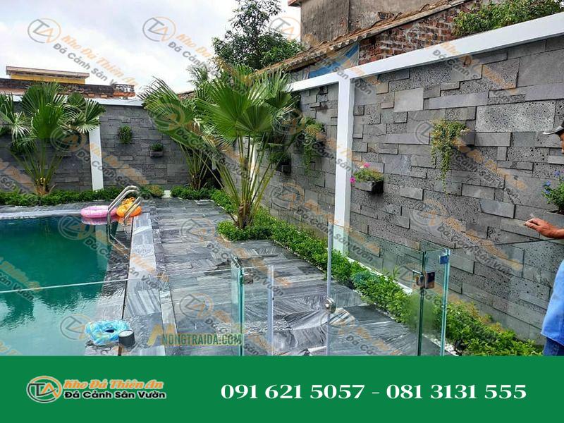 Đá ong xám ốp tường rào