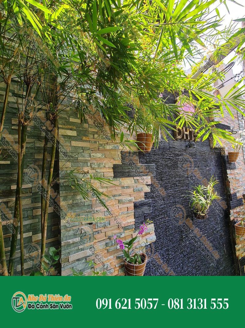 Đá ốp tường rào mix xám – vàng