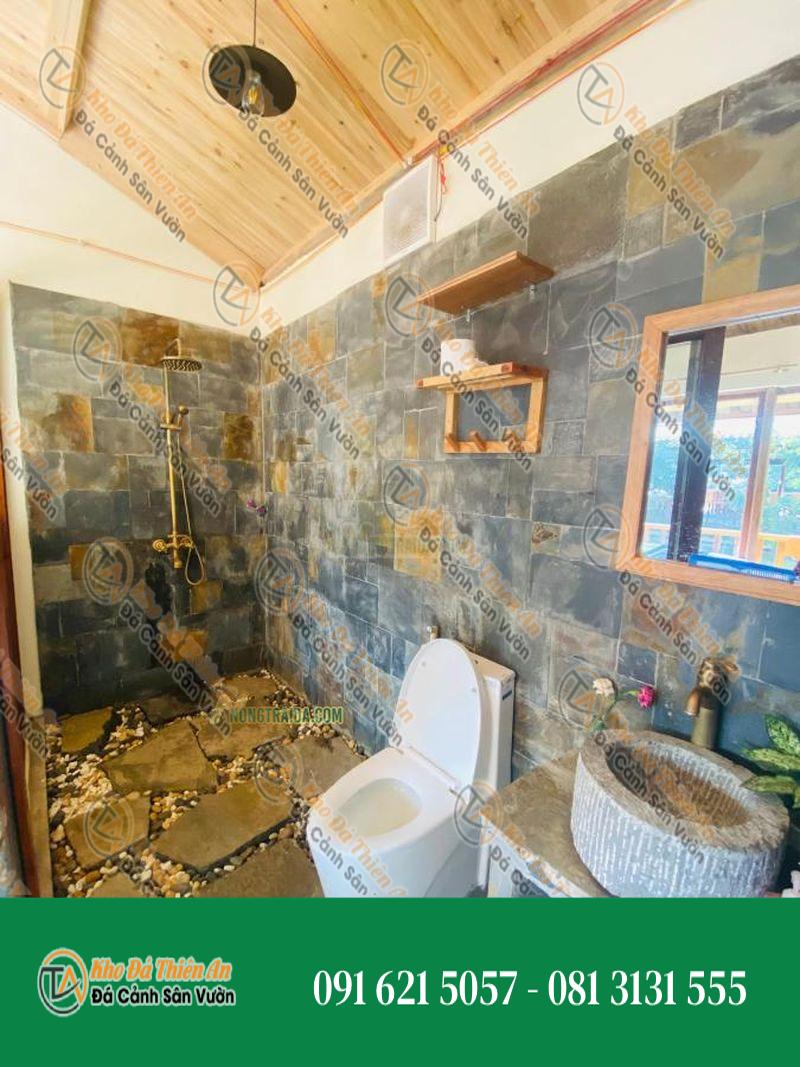 Đá phiến Lai Châu 15x15cm ốp tường nhà vệ sinh, phòng tắm