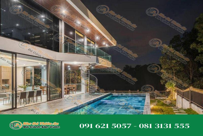 Đá tự nhiên sọc dưa ốp lát hồ bơi tại ala Villa Ba Vì