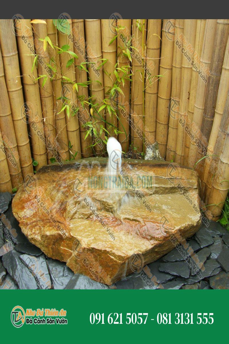Đài phun nước sủi bọt bằng đá sa thạch be