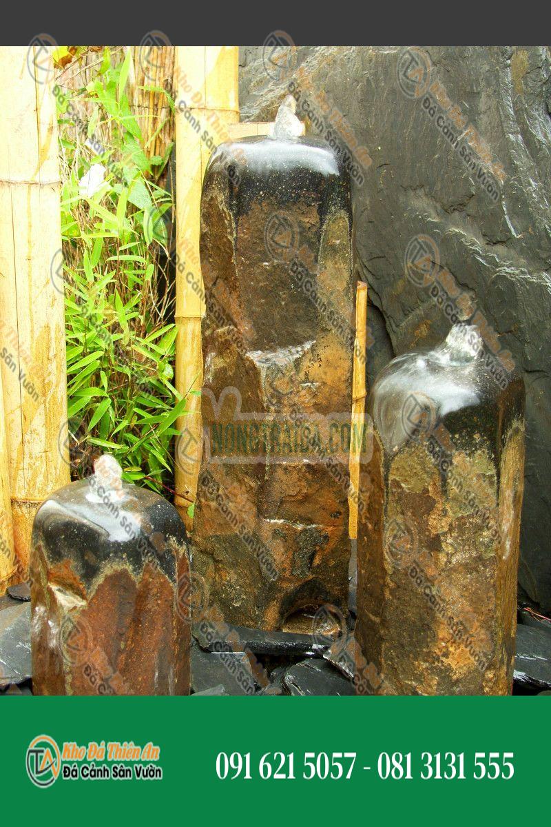 Đài phun nước Triolithes đá Basalte bóng 50cm
