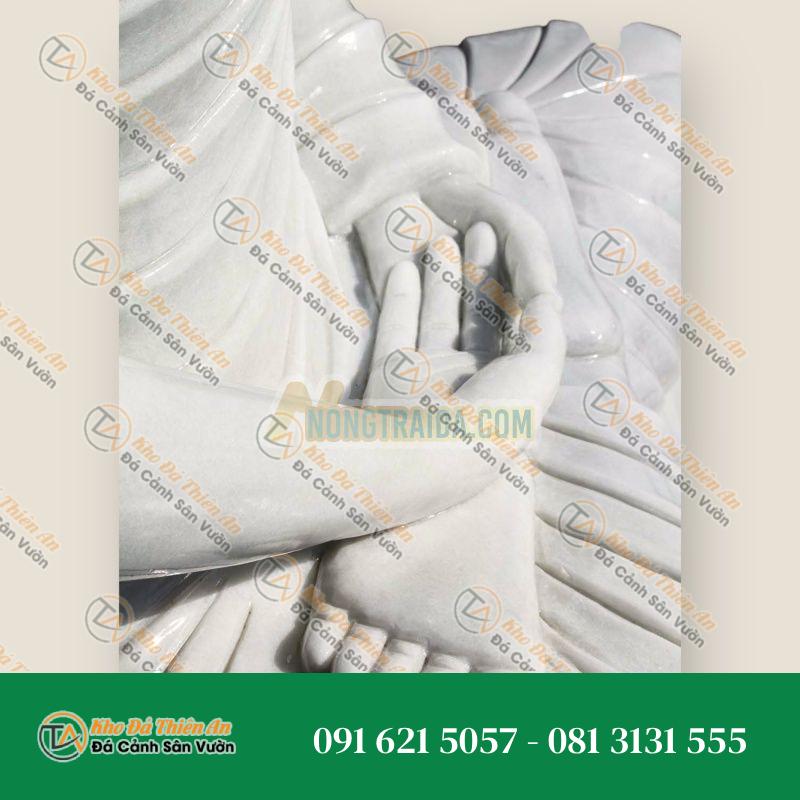 Đặt hàng trước tượng phật Thiền lớn bằng đá trắng với nụ cười thanh thản và đỉnh hỏa 180cm