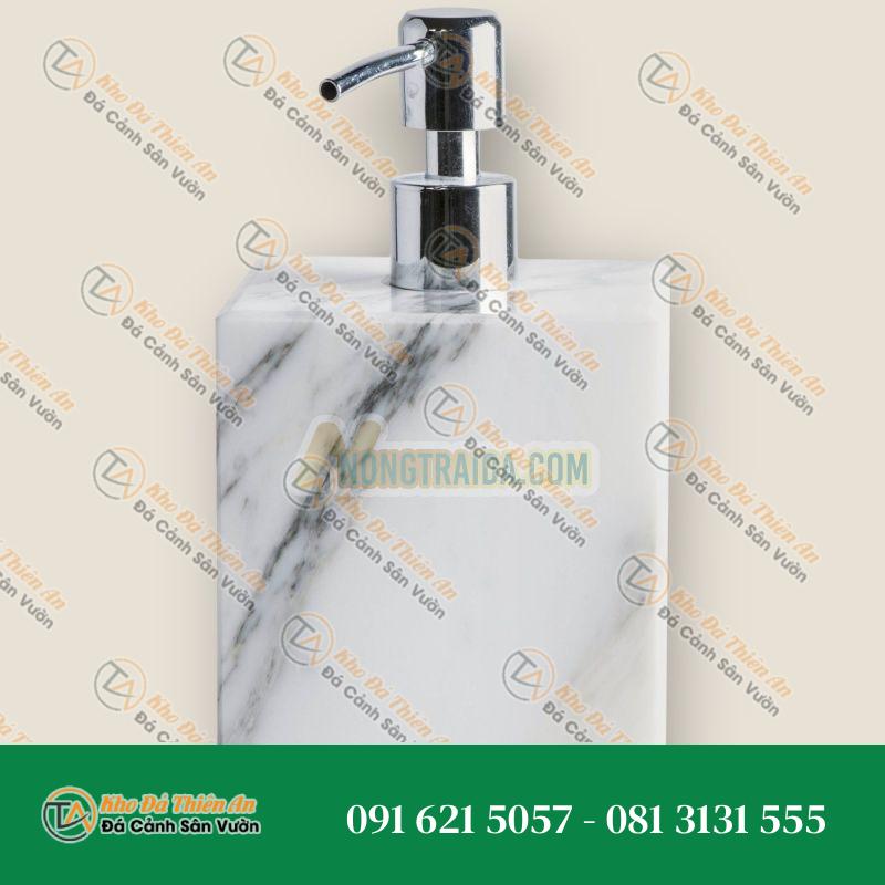 Đầu nhấn đựng xà phòng hình vuông, làm thủ công bằng đá Carrara trắng