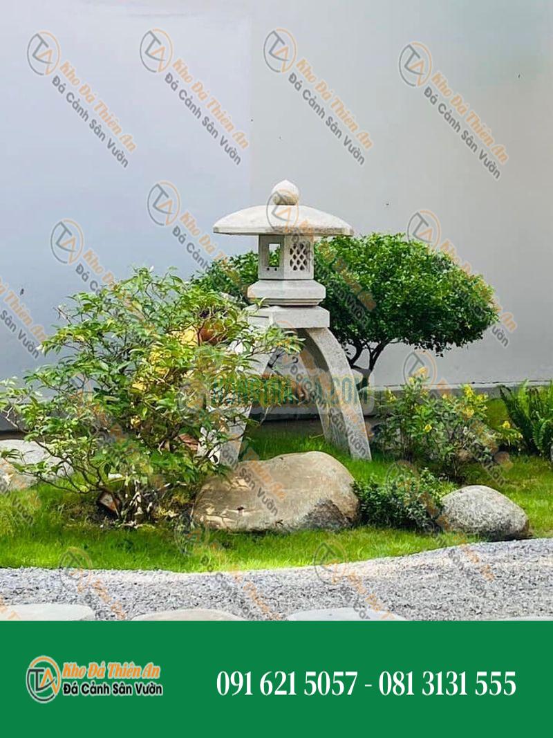 Đèn đá 2 chạc kiểu Nhật, đá granite trắng muối tiêu
