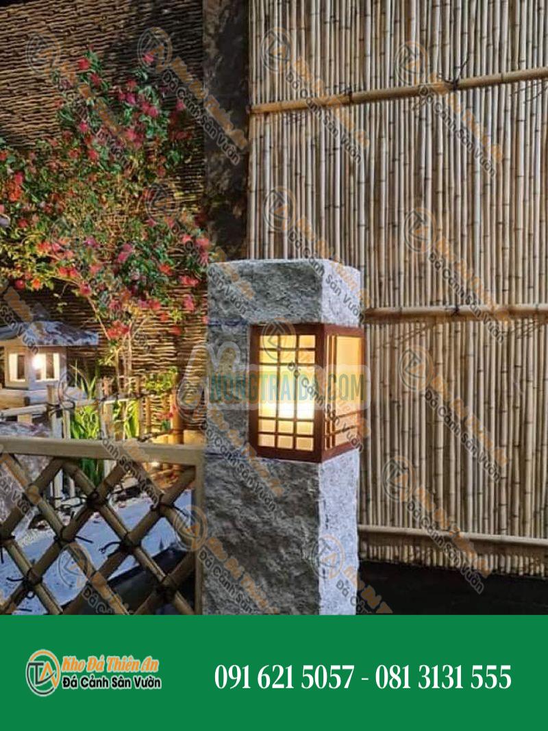 Đèn đá hiện đại, đá granite trắng muối tiêu, chẻ cạnh