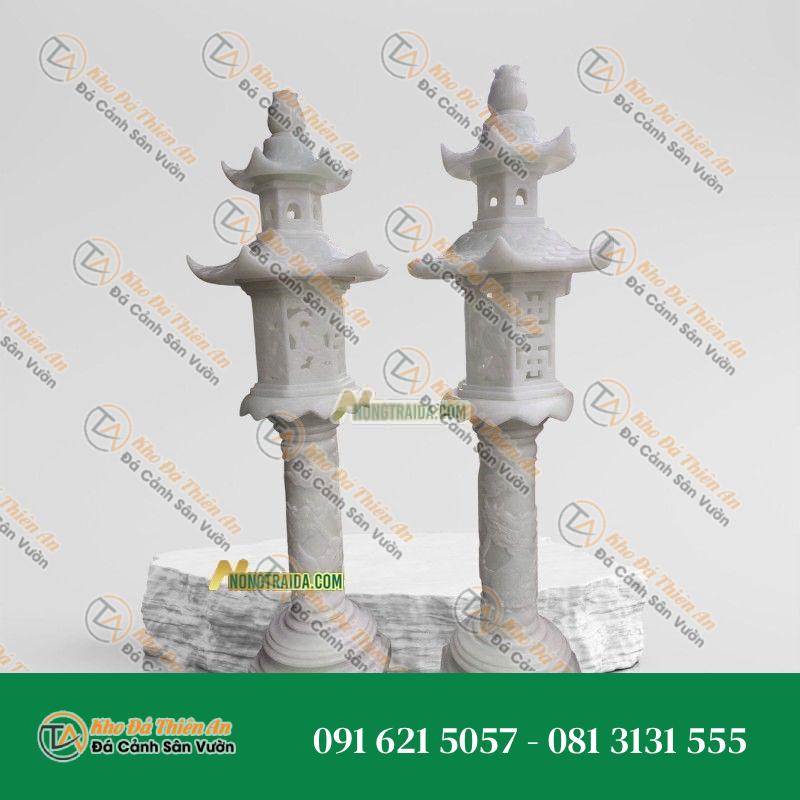 Đèn Đá Trắng Xanh Thân Cao Sân Vườn Cao 112cm