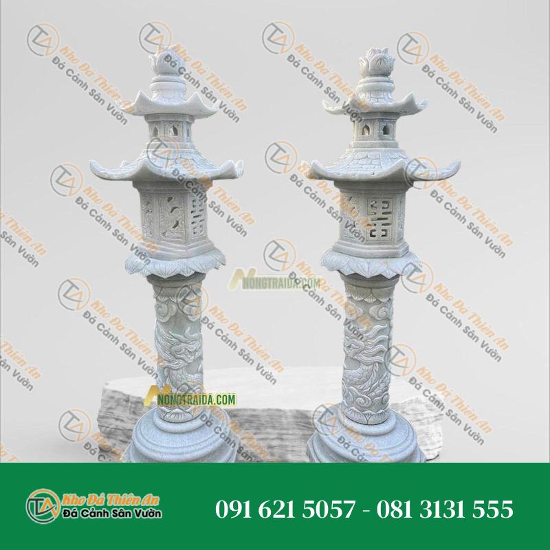 Đèn Đá Xám Cẩm Thạch Thân Cao Thờ Cao 141cm