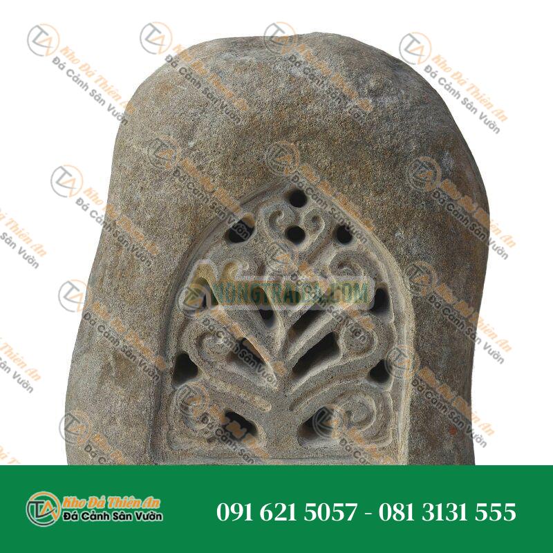 Đèn Đá Cuội Khắc Cánh Hoa, Cao 35cm