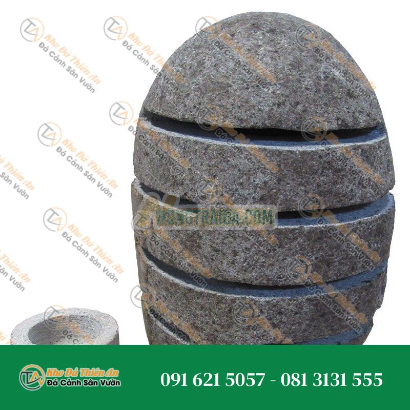 Đèn Lồng Đá có Rãnh, Cao 20-25cm, có Kèm Giá Đựng Nến Trà, Được Khắc Tay Từ Đá cuội