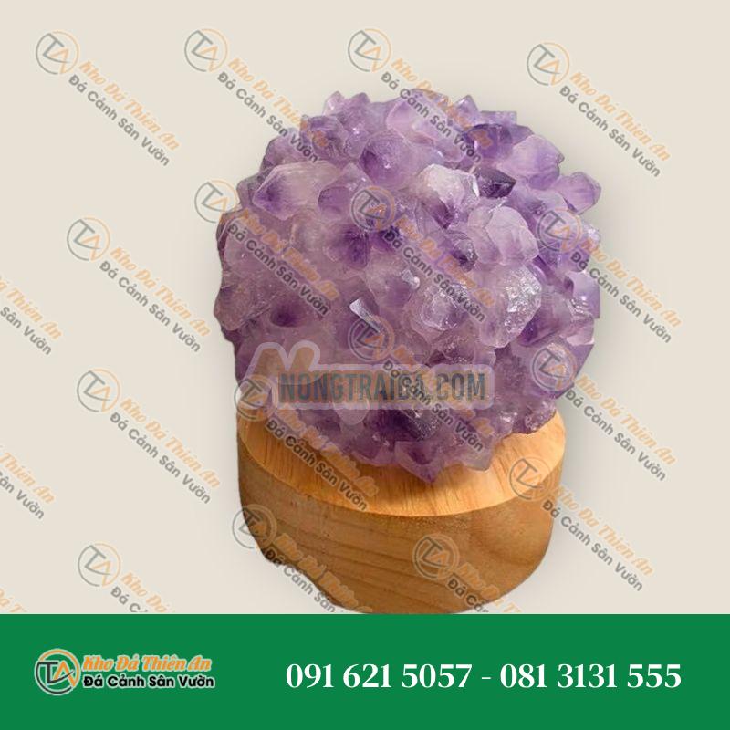 Đèn ngủ đá thạch anh tím phong thủy kiểu hoa cẩm tú cầu trang trí phòng ngủ, bàn làm việc, bàn học