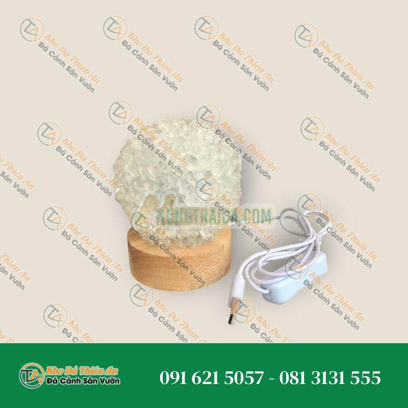Đèn ngủ đá thạch anh trắng phong thủy kiểu hoa cẩm tú cầu trang trí phòng ngủ, bàn làm việc, bàn học
