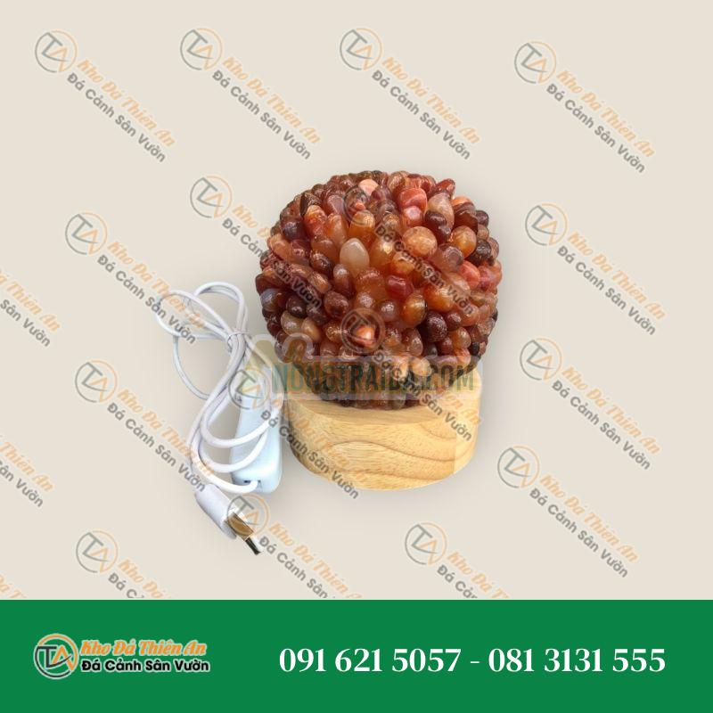Đèn ngủ đá thạch anh xanh phong thủy kiểu hoa cẩm tú cầu trang trí phòng ngủ, bàn làm việc, bàn học