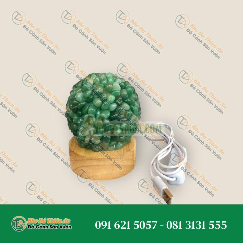 Đèn ngủ đá thạch anh xanh phong thủy kiểu hoa cẩm tú cầu trang trí phòng ngủ, bàn làm việc, bàn học
