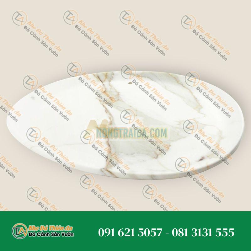 Đĩa bày bằng đá cẩm thạch Calacatta trắng, thiết kế độc đáo, chạm khắc thủ công Italy