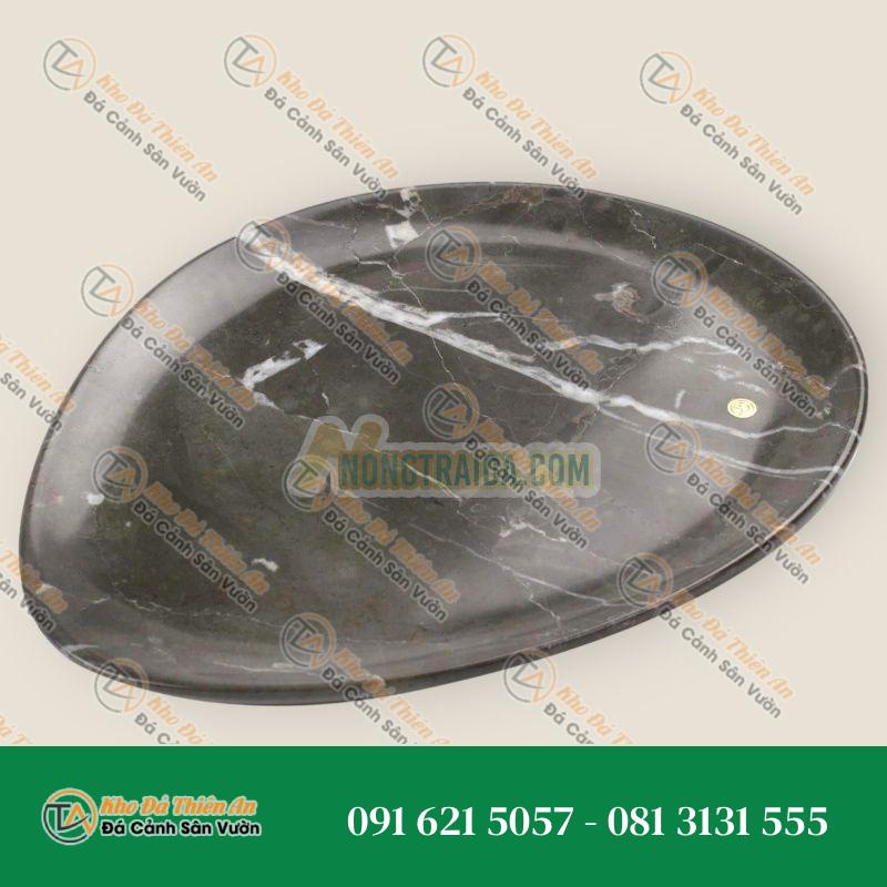 Đĩa bày bằng đá cẩm thạch vân mây xám Hoàng gia nguyên khối, chạm khắc thủ công (Đồ sưu tầm) – Italy