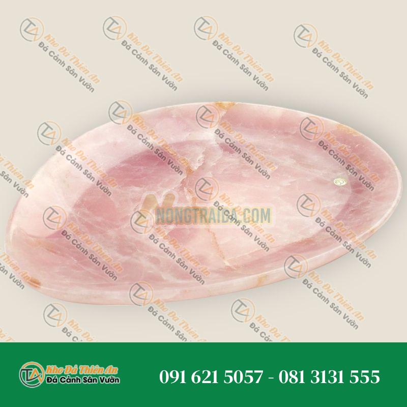 Đĩa bày bằng đá thạch anh hồng nguyên khối, chạm khắc thủ công (Đồ sưu tầm) – Italy