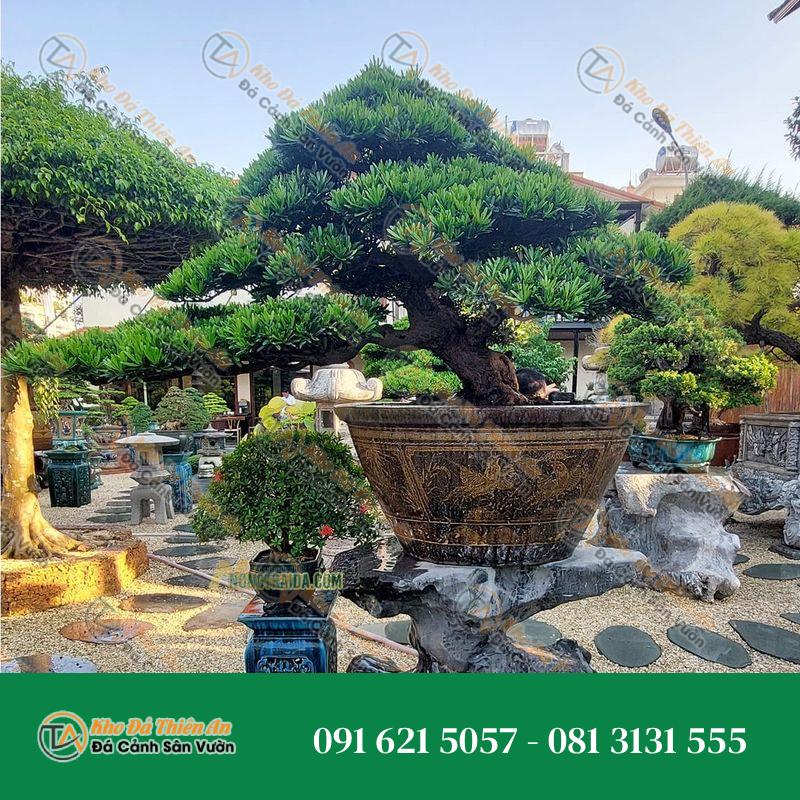 Đôn chậu cây cảnh bằng đá đá tự nhiên 59x105x99cm